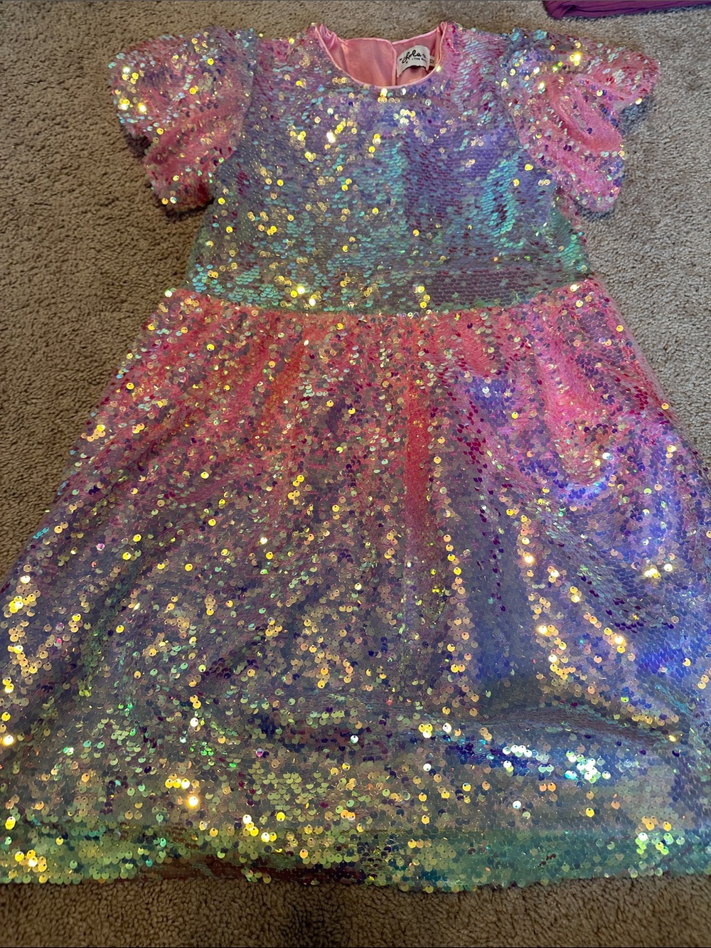 Lola + The Boys Pink Iridescent Sequin Party Dress